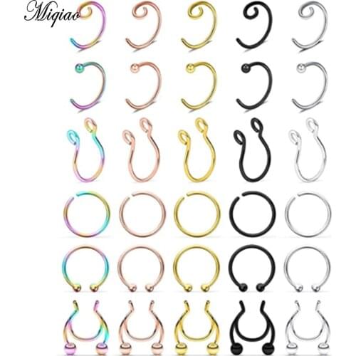 Miqiao 30pcs Fashion Explosion Set Stainless Steel Fake Nose Ring Exquisite Body Piercing Jewelry