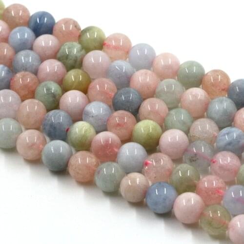 Fashion natural stone beads colorful morganite stone round loose beads for jewelry making 15inche/strand diy bracelet necklace
