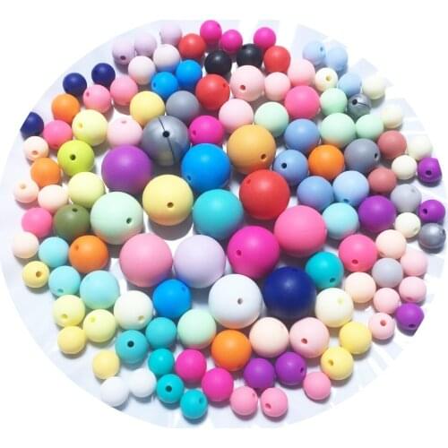 Mrs.Chewedbeads 100Pcs Silicone Beads BPA Free 10/12/15/20mm Silicone Teething Beads For Necklace Pacifier Chain Baby Beads