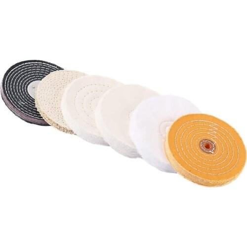 6PCS 6 Inch Cotton Polishing Wheel Set for Bench Grinders or Drill Bits-White + Yellow + Black Retail
