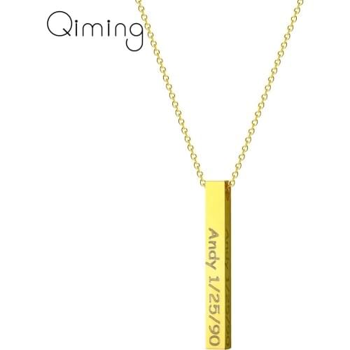Customizable Vertical Bar Pendant Necklace Grils Baby Custom Name Date Birth Simple Fashion Jewelry Gifts For Women