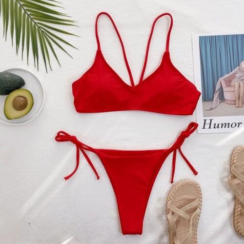 2021 New Summer Women Sexy Solid Color Strappy Swimsuit Red Bathing Suit Beach Wear Swimwear Bodysuit for Ladis