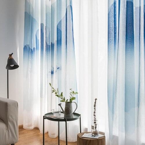 New Chinese Style Curtains for Bedroom Light Boat Yuanshan Printing Curtains for Living Room Study Bedroom Window Curtains Tulle
