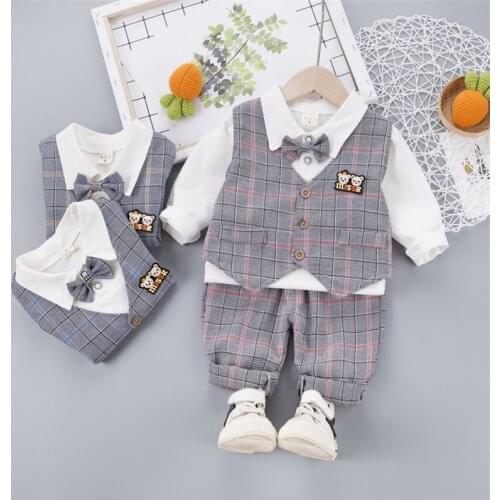 Children Clothing Baby Boys Clothes Vest+Shirt+Pants+Tie Kids Birthday Party Wedding Garment Toddler Newborn 1 2 3 4 Years