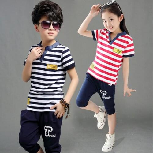 Girls Garments 2018 Summer Style Boys Clothing Set Striped Print T-Shirt + Shorts 2 Pieces Childrens Clothing 4-14Y Kids Wear