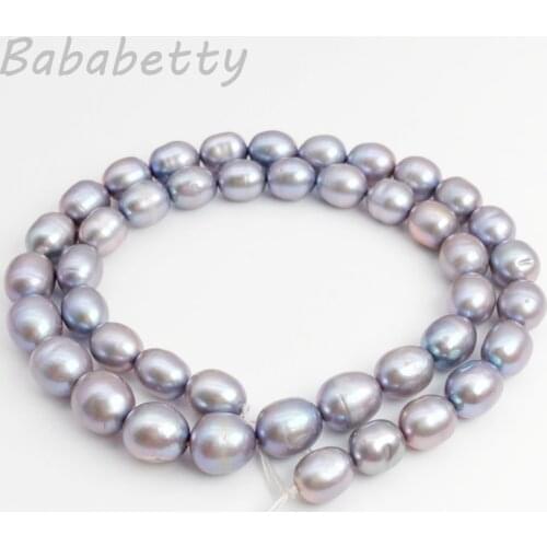 Wholesales 8-9MM Genuine Freshwater Natural pearl rice-shape AAA Gray 15" Necklace Loose beads