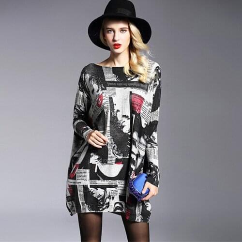 Autumn Women Oversized Knit Sweaters Batwing Sleeve Loose Pullovers Jumpers Woman Winter Clothes Long Print Sweater Mujer Sueter