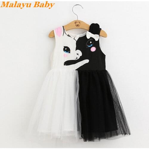Malayu Baby Girls Dress Summer New Cotton Cartoon Print Childrens Princess Dress Gauze Bow Sleeveless Girls Vestidos 2-7 Years