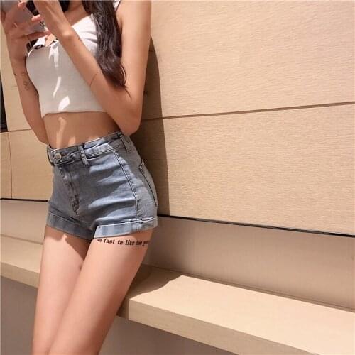 Hi Girl Spring Summer Hot Denim Shorts Empire Boho Chic Short Jeans Solid Black Blue Slit Bodycon Summer Sexy Hot Shorts Female