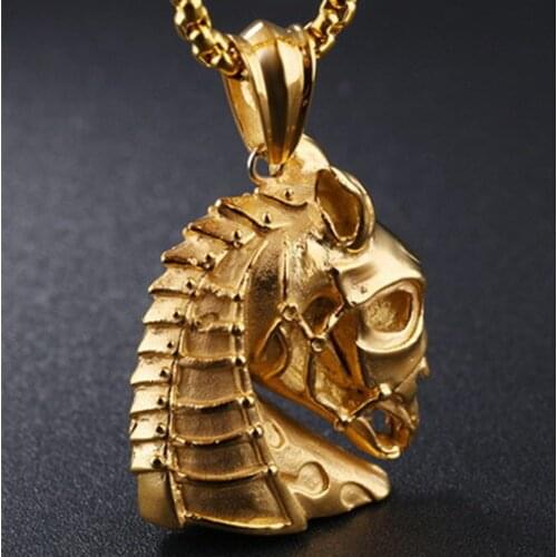 Christmas Gift New 316L Stainless Stell Gold Tone Heavy Horse Head Pendant Necklace Mens Boys Biker Jewelry Box Chain 24"*3mm