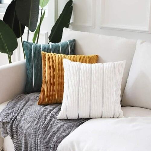 Nordic Silver Stripes Crumpled Pillowcase Cover Solid Color Sofa Decorative Velvet Cushion Cover