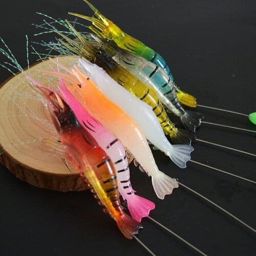 Luminous Shrimp Fake Baits Soft Simulation Prawn Lure Fishy Smell Artificial Trout Bait with Single Hook Sea Fishing Tools