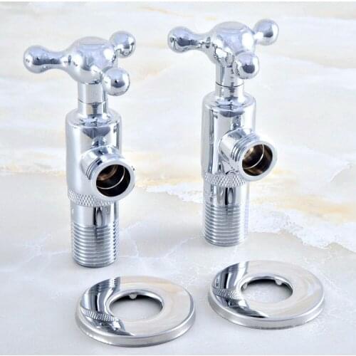 2Pcs Polished Chrome Brass Single Handle Bathroom Angle Stop Valve 1/2" Male x 1/2" Male Thread Bathroom Accessory mav016