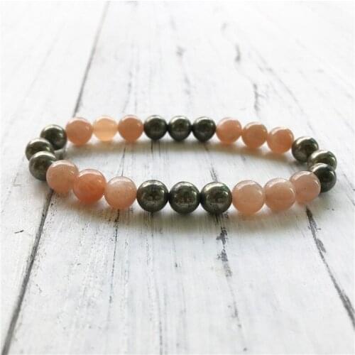 High Quality Sun Stone & Pyrite Bracelet Wrist Mala Prayer Natural Stone Yoga Mala Bracelet Keep energy balance
