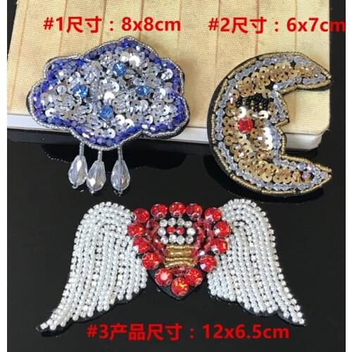 Wing cloud rhinestones bead patches, sew on patches for clothing parches termoadhesivos para ropa apliques de roupa