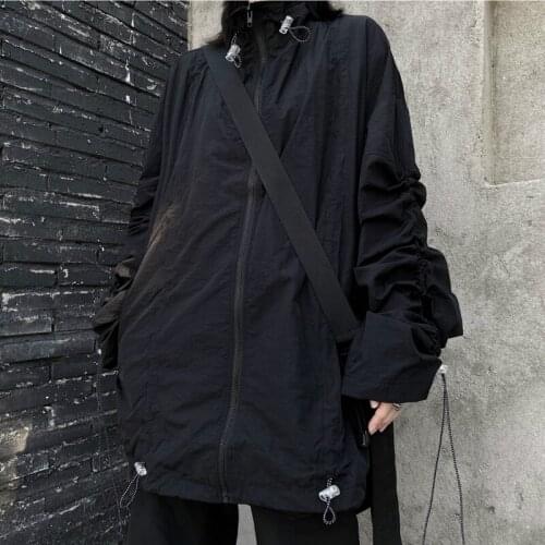 Autumn Sweatshirts Women Zipper Jacket Long Sleeve Hoodies Oversized Bf Black Loose Drawstring Leisure Female Hooded Outerwear