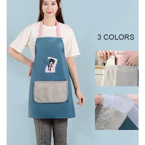 Women Adjustable Half-length Apron with Pocket Cartoon Waterproof Oilproof Apron for Hotel Kitchen Restaurant Cook 3 Colors