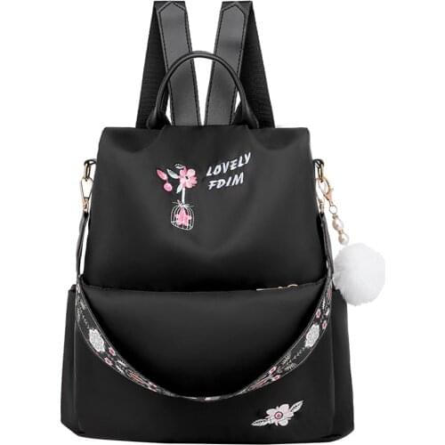 Flower Embroidery Backpack Women 3 in 1 Anti-theft Shoulder Bags Teenage Girls Oxford High School Bags Female Travel Bag Mochila