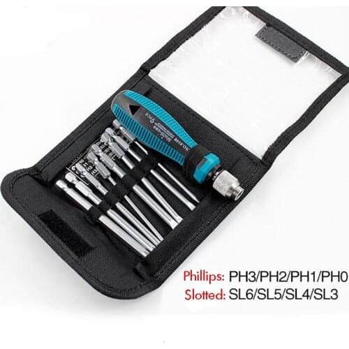 1 Set Magnetic Screwdriver Kit Anti-skid TPR Handle, 1/4" 6.35mm 4 Slotted and 4 Phillips Screwdriver Bits with Storage Bag