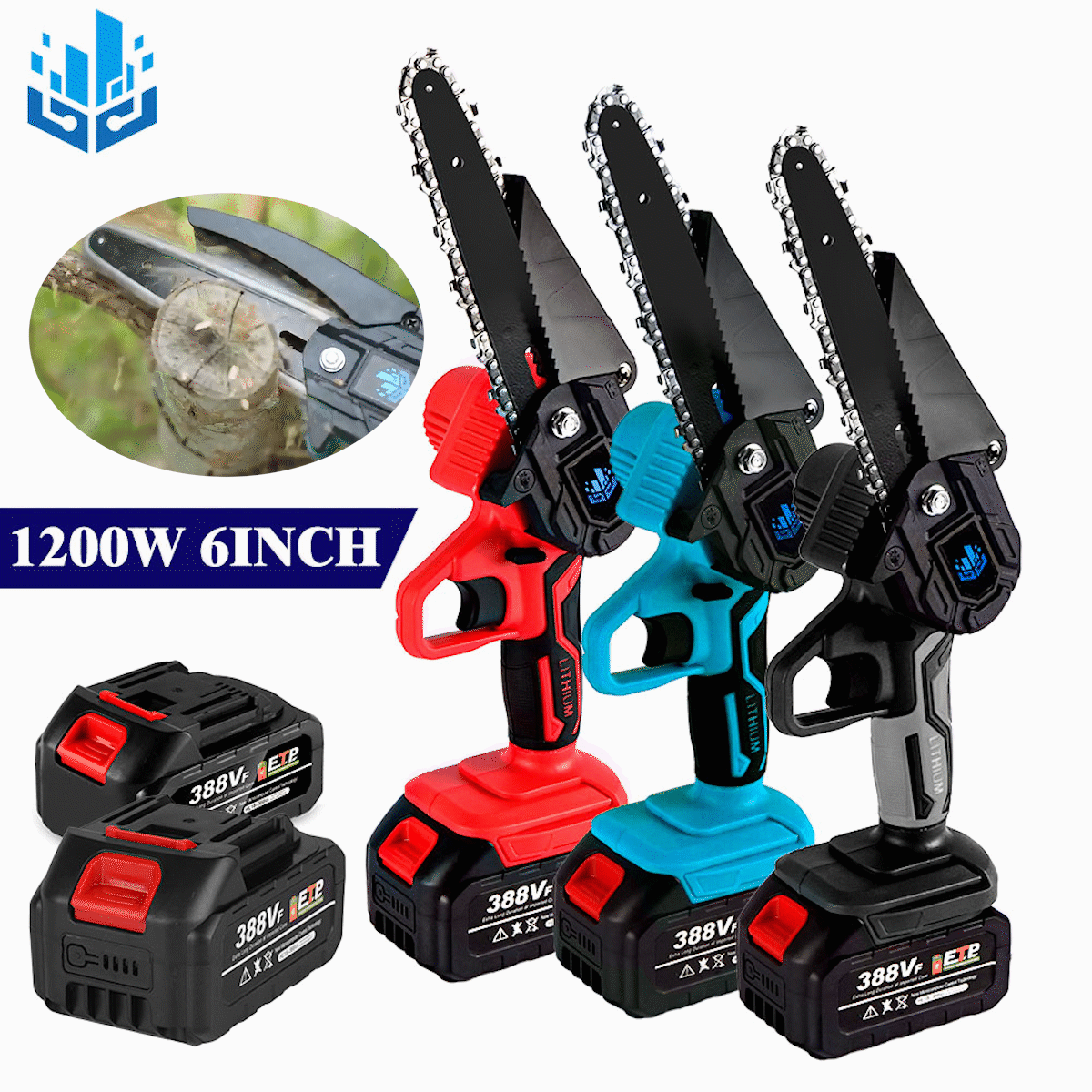 1200W 6 Inch Mini Chain Saw Cordless Mini Handheld Pruning Saw Portable Woodworking Electric Saw Cutting Tool 20000mAh