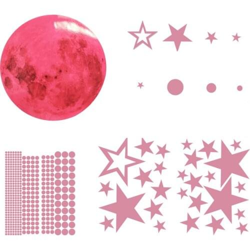 3D Pink Moon Luminous Wall Stickers for Kids Rooms Home Decor Bedroom DIY Art Fluorescent Decals Stars Glow In The Dark Stickers