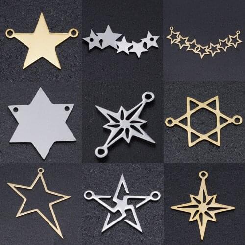 5pcs/lot Star of David DIY Earring Charms Wholesale 100% Stainless Steel Meteor Connectors Charm Starry Jewelry Pendant