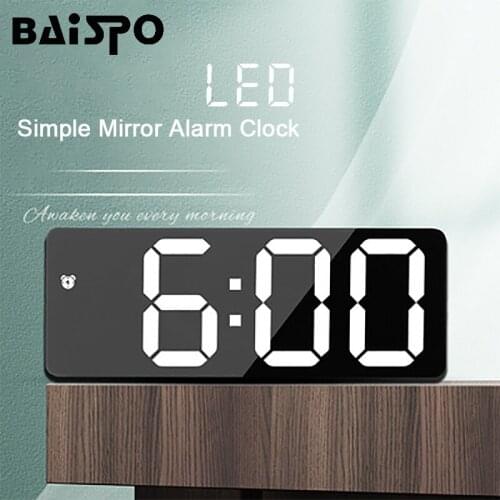 BAISPO Intelligent Voice Control Led Digital Mirror Alarm Clock Time Date and Temperature Display Clock with Snooze Mode