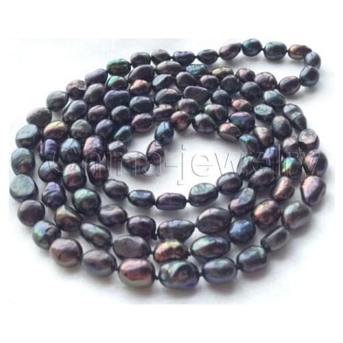 FREE shipping> >>>Pretty 45" 9-12mm black baroque freshwater pearl necklace