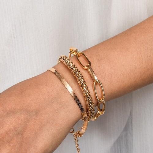 BFH 3 Piece Set Vintage Stainless Chain Bracelets Punk Chain Women Men Bracelets Couple Bracelet Gold Colour Trend Jewelry Gifts