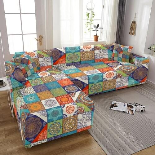 Mandala Plaid Sofa Cover for Living Room Stretch Corner Sofa Cover L Shape Couch Cover Elastic Sofa Cover Chaise Lounge 1-4 Seat