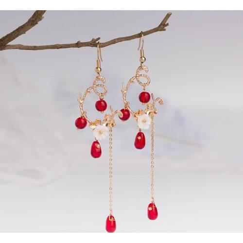 Ancient Style Han Chinese Clothing Long Earrings Retro Court with Hanfu Earrings Flower Fairy Chinese Style Ear Clip