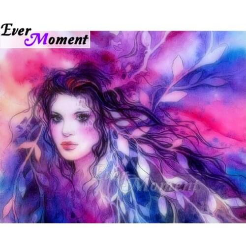 Ever Moment Diamond Painting Purple Hair Woman Handmade Full Square Mosaic Rhinestone Diamond Embroidery Home Decoration ASF1909