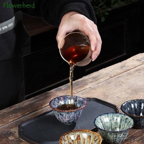 Porcelain Ceramic Tea Cup Bowl Teaware Tea Set Cup Kiln Changed Tianmu Glaze Tea Master Single Cup Small Tea Cup Hat Seven Color