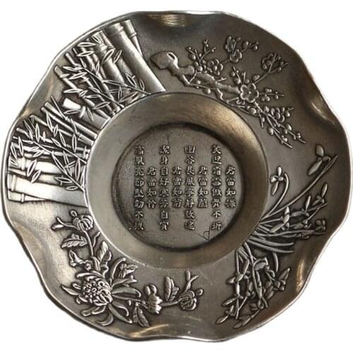 China OLD Tibetan silver text is calligraphy ink cartridges meilanzhuju writing-brush washer plates