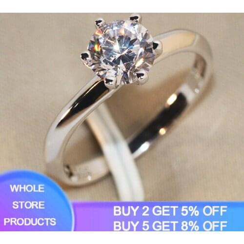 Free Sent Certificate 100% Original Solid 925 Silver Ring Solitaire 1 Carat Zirconia Diamond Rings Women Wedding Band Jewelry