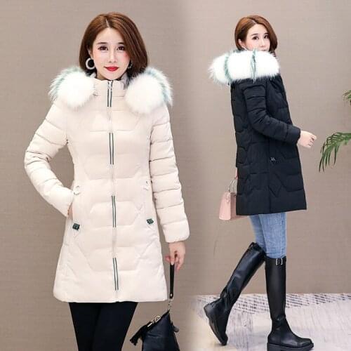 Jacket Women 2019 Cotton Coat Long Fur Collar Hooded Pocket Solid Color New Foreign Trade Winter Clothes Women Vestidos YLm1956