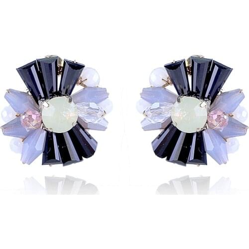 Trendy Crystal Stud Earrings for Women and Girls Handmade Beaded Statement Earrings Party Prom Jewelry White Black Color Bijoux