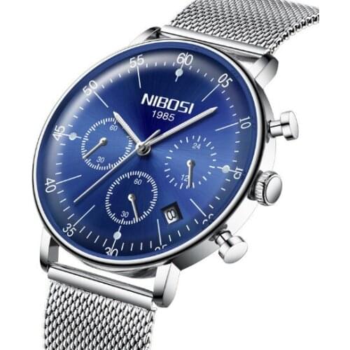 Mens Watches NIBOSI Top Brand Luxury Waterproof Ultra Thin Date Clock Male Steel Strap Quartz Watch Men Sports Wrist Watch