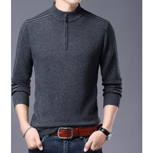Man 2020 Winter Pure 100% Wool Sweater Fashion Zipper Jumper Male Warm Thick Sweaters Pullover