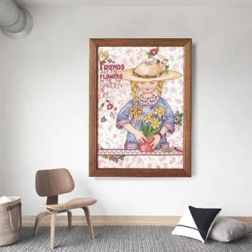 Cute Maiden Flower Friend Girl Character Cross stitch All Cotton Print Kit 11CT14CT18CT Handmade DIY Embroidery Material Kit