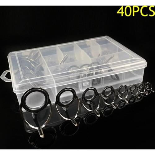 40 Pcs Fishing Rod Guide Tips Set Repair Kit DIY Eye Rings Multi Sizes Steel Frames With Box QW