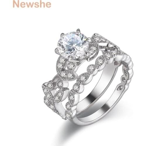 Newshe Unique Design Solid 925 Sterling Silver Wedding Rings For Women Round Cut Engagement Ring Set Classic Jewelry JR4651