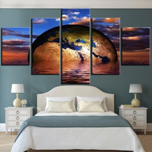 Wall Art Canvas Painting Landscape Picture Home Decor Living Room HD Prints 5 Piece The Earth in the Sea Poster Sunset Framework