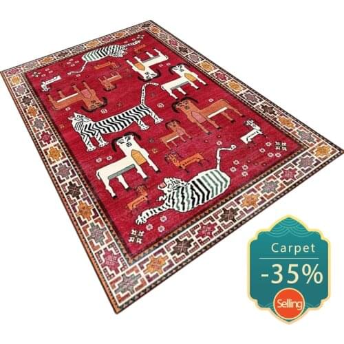 Ethnic Style Living Room Carpet Abstract Dog White Tiger Pattern Decor Bedside Rug Red Home Bedroom Area Floor Mats 100X160CM