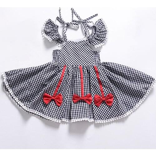 1 2 3 4 5 6 Years Elegant Summer Girls Dresses Ruffles Plaid Casual Sundress Children Bow Knot Off Shoulder Baby Kids Clothes