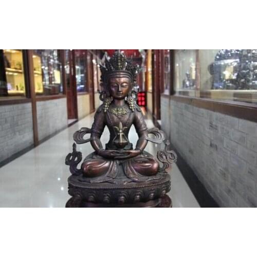 Song voge gem S1196 18 Tibet Classic Copper Copper Buddhism GuanYin Longevity Amitayus Buddha Statue