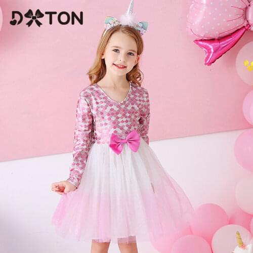 DXTON Toddler Princess Girls Dresses Bow Kids Dress For Girls V-neck Children Party Tutu Dress Patchwork Voile Children Costumes