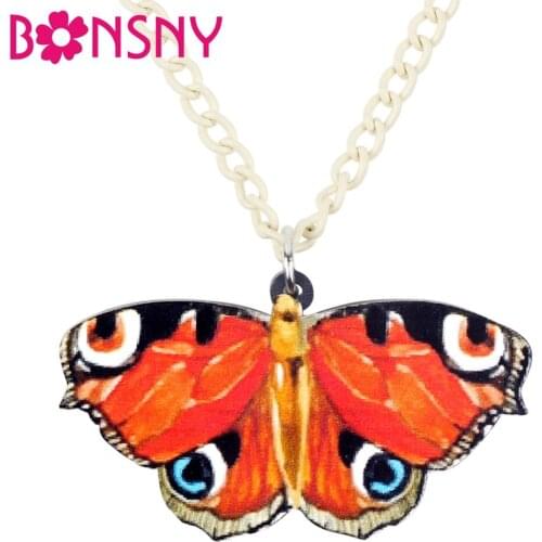 Bonsny Statement Acrylic Junonia Almana Butterfly Necklace Pendant Chain Choker Symmetry Insect Jewelry For Women Girls Bijoux