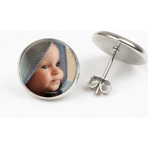 Personality Custom Photo Logo Text 3D Effect Glass Earrings Family Members Idol Cartoon Character Female Girl Earrings