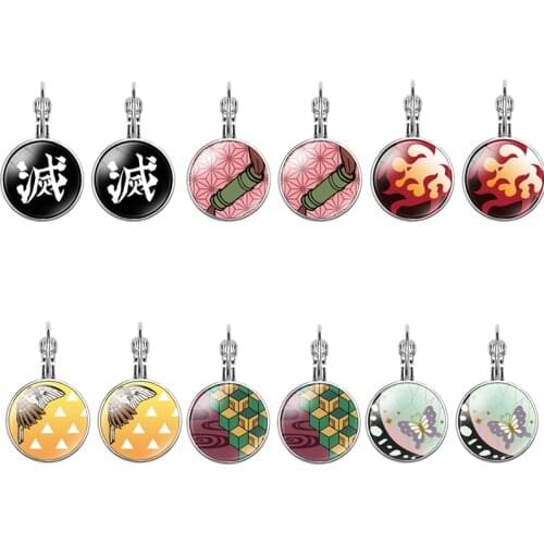 1 Pair Anime Demon Slayer Earring Kimetsu No Yaiba Cosplay Prop Kamado Tanjirou Pendant Earrings Jewelry Accessories Gift